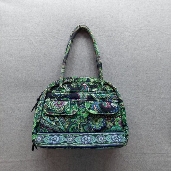 Vera Bradley  Retired Blue Rhapsody print Shoulder bag Handbag In Green Paisley - Picture 1 of 7